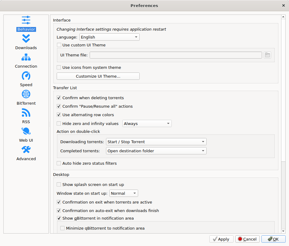 مربع حوار خيارات qBittorrent